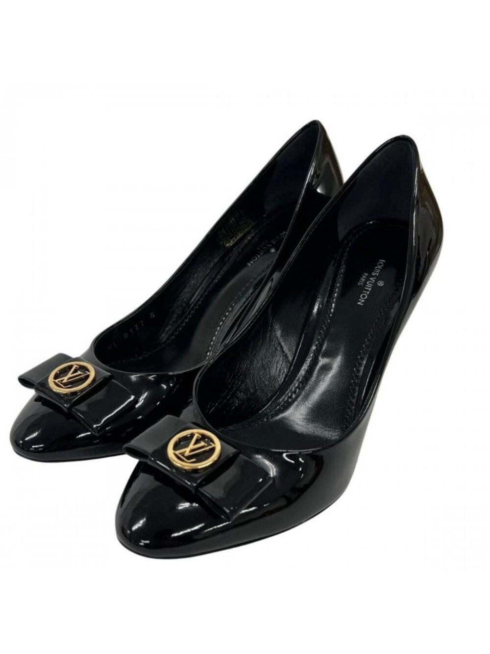 Louis Vuitton Pumps Ribbon LV Logo High Heels Black Gold